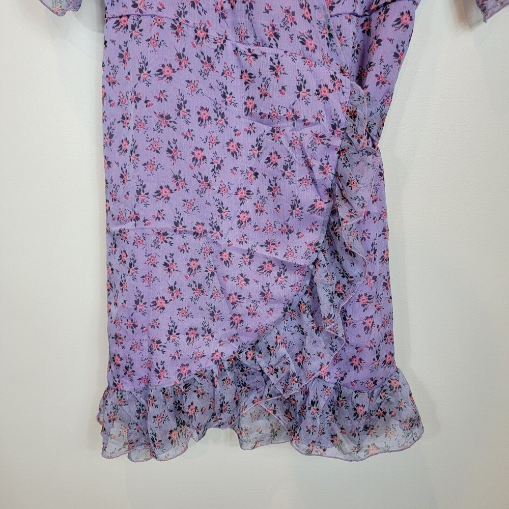 Aachoae Women's Large Purple Floral Pattern Ruffle Trim True Wrap D… - Picture 3 of 9